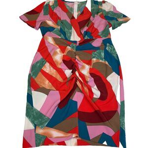 Shein Short Sleeve Geo Print Casual Shirred Waist Colorful Dress Size Large